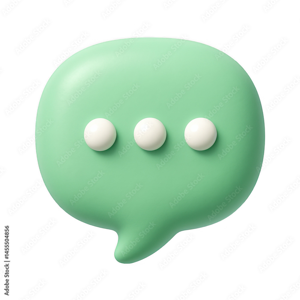 Aufkleber a smooth 3d rendered light green message bubble with three clean white dots inside, representing ong