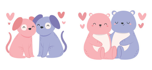 Hand drawn valentines day animal couple