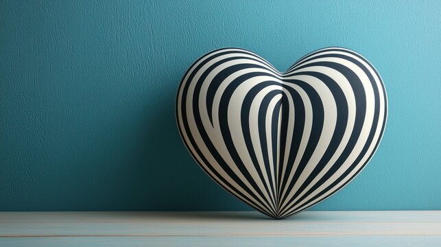Black and white striped heart on a teal background