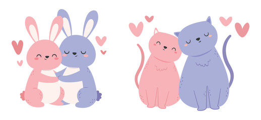 Hand drawn valentines day animal couple