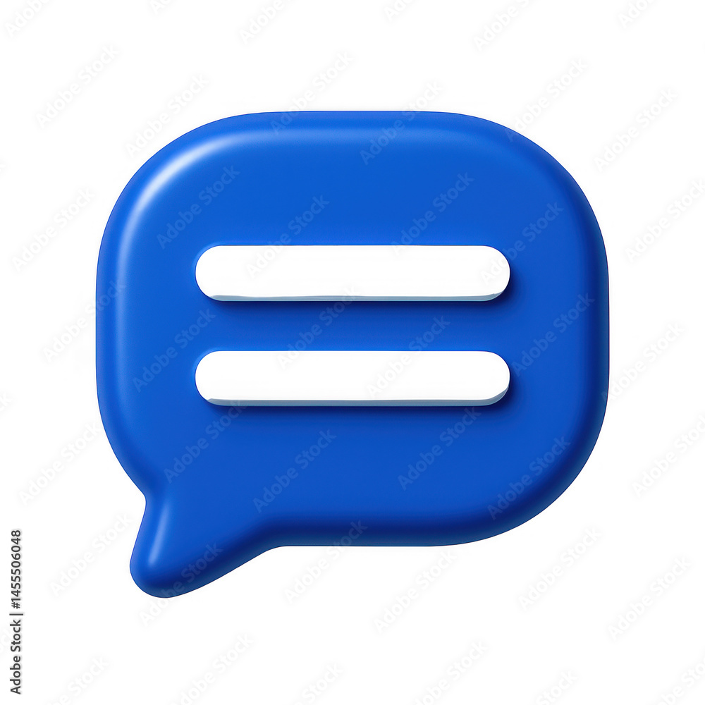 Aufkleber smooth vivid blue three dimensional chat bubble icon with prominent white internal message lines rep