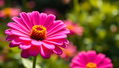 Obraz premium Pink Zinnia in Bloom on Sunny Day