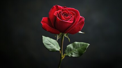 Single red rose on dark background