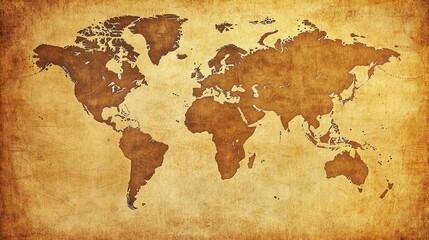 Fototapeta premium A world map in an antique, parchment-style design.