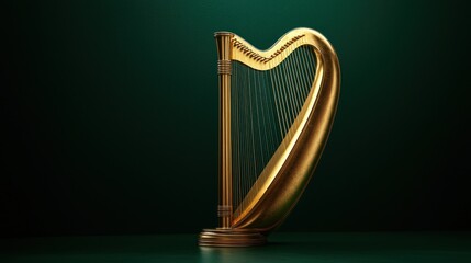 Golden harp on dark green background