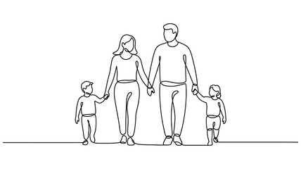  Continuous One Line Drawing of a Family Walking Together