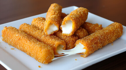 Crispy Cheese Sticks Filled with Creamy Cheese on a White Plate Ready for a Delicious Snack