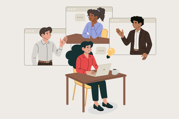 Online Team Communication and Remote Work Collaboration Scene