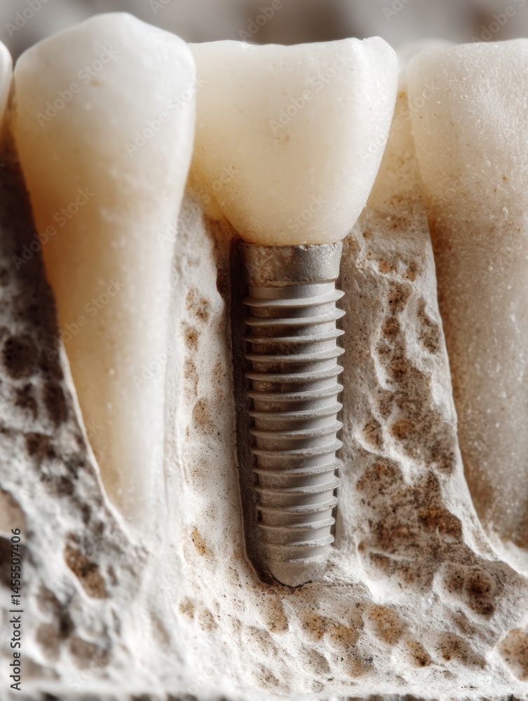 Poster Implant Integrated Within Natural Bone Structure Captured in Macro Close-Up Setting Showcasing Intricate Details and Texture Generative AI