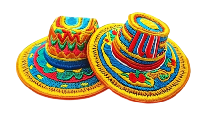 Two Colorful Traditional Hats Isolated On A Transparent Background Illustration