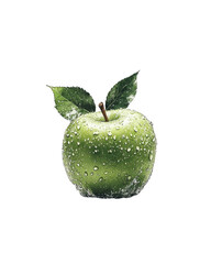 Fresh green apple with water droplets