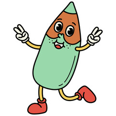 Retro School Supplies Character. Vector Cartoon Illustration.