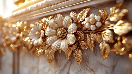 Ornate gold and white floral trim