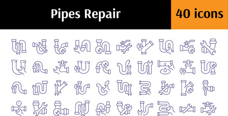 Broken Pipes Icon Set for UI, Placards, Books, Apps. Editable Stroke. Perfect for Web Sites, Books, Cards, Apps