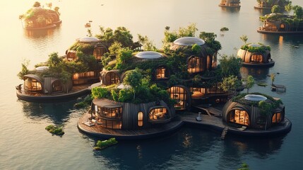 Obraz premium A sustainable floating city powered by renewable energy 