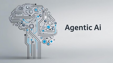 flat line-art icon representing multi-agent AI interconnected circles with circuit patterns, minimal color palette blue and gray, simple and modern Agentic AI