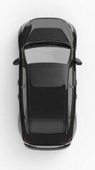 Fototapeta premium Sleek black car aerial view showcasing modern design and automotive elegance on white background