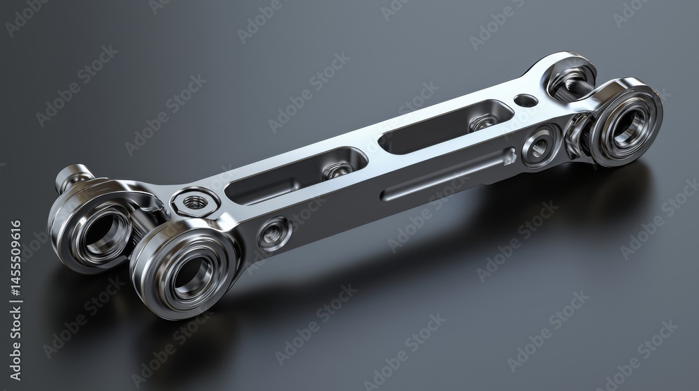 Poster close-up of a polished silver mechanical component showcasing precision engineering.
