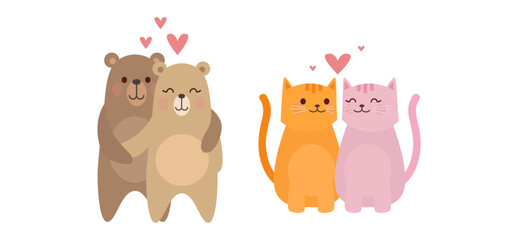 Hand drawn valentines day animal couple