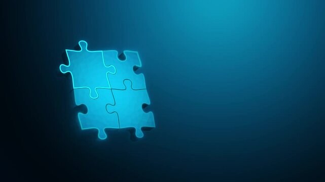 Puzzle piece cluster symbolizing connection, teamwork, problem-solving, and digital integration. Looping video and alpha channel for transparent background.