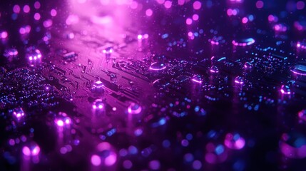 Circuit board illuminated with vibrant light