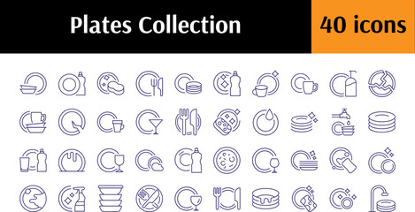 Plate Line Icon Bundle. Minimalistic Linear Pictogram for Web and Graphic Design, Apps, Banners, Social Network and Cards
