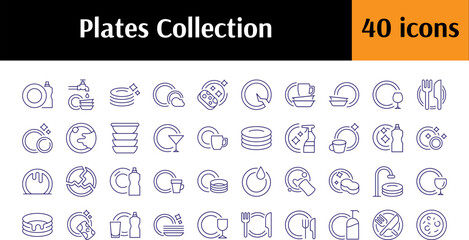 Pack of Line Icons of Plate. Minimalistic Linear Pictogram for Web and Graphic Design, Apps, Banners, Social Network and Cards