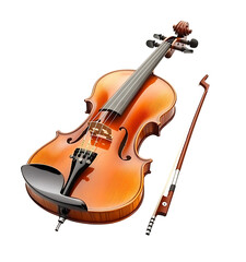 Fototapeta premium Beautifully crafted wooden violin and bow showcasing elegant curves and texture isolated on a white or transparent background.