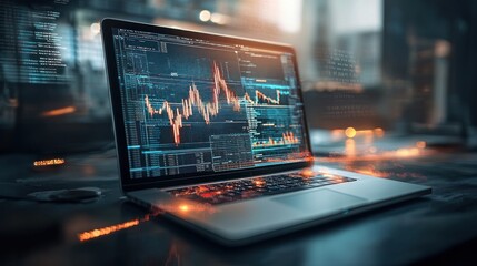 Fototapeta premium Laptop displaying stock market data