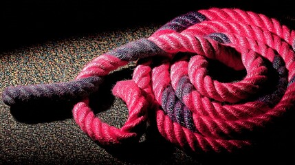 Powerful Gym Rope in Artistic Coil Formation, Bold Shadows Created by Intense Directional Lighting on Workout Floor

