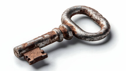 Rusty Key in Isolated White