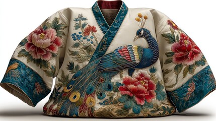 Elegant Traditional Embroidered Garment with Peacock and Floral Motifs Perfect for Cultural F