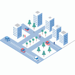 Obraz premium Smart city concept. People collect data from urban activity and use it in pair with communication and IoT technology to increase city efficiency. Outline isometric illustration