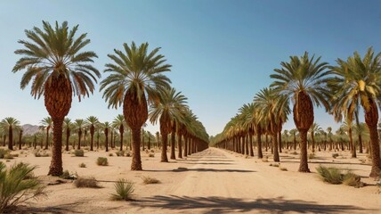 Fototapeta premium Traditional Middle Eastern Date Palm Farm in Desert Landscape