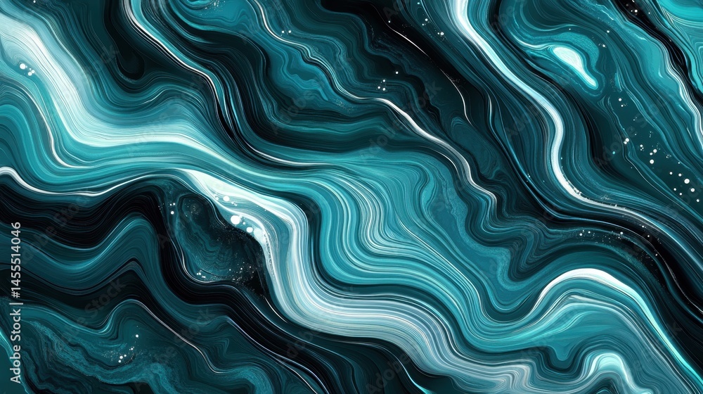 Poster abstract teal and white marble texture with flowing lines for a modern and elegant design