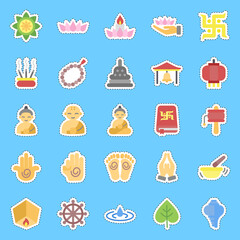Cutting line sticker set of buddhism. Buddhism and vesak elements.