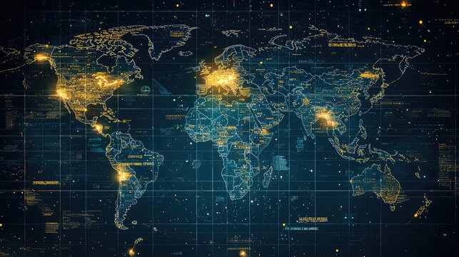 A world map showing different time zones with glowing edges.