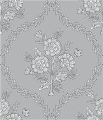 Boho Floral repeat pattern, Block print , Flower damask, floral vector file, ogee pattern, global print, seamless floral