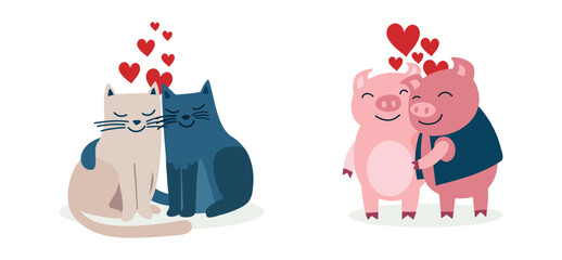 Obraz premium Hand drawn valentines day animal couple