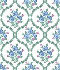 Boho Floral repeat pattern, Block print , Flower damask, floral vector file, ogee pattern, global print, seamless floral