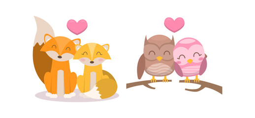 Hand drawn valentines day animal couple