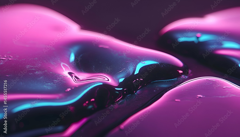 Poster abstract close-up of iridescent liquid with vibrant pink and teal neon lighting, creating a dynamic 