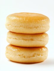 Stack of Three Glazed Donuts on a White Background Ready to Eat Sweet Pastry Treat