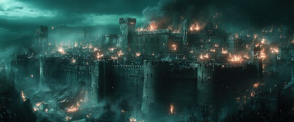 Fototapeta premium City ablaze in war