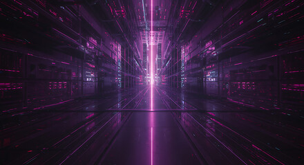 Futuristic purple neon corridor digital art vibrant glowing energy