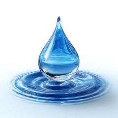 A single, pristine blue water drop falls, creating mesmerizing concentric ripples on the tranquil surface below.