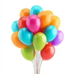 A vibrant cluster of colorful balloons floats against a stark white background, a joyful and festive scene.