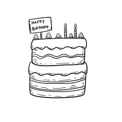 Hand-drawn Vintage birthday cake illustration for invitation 