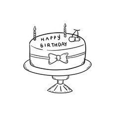 Hand-drawn Vintage birthday cake illustration for invitation 