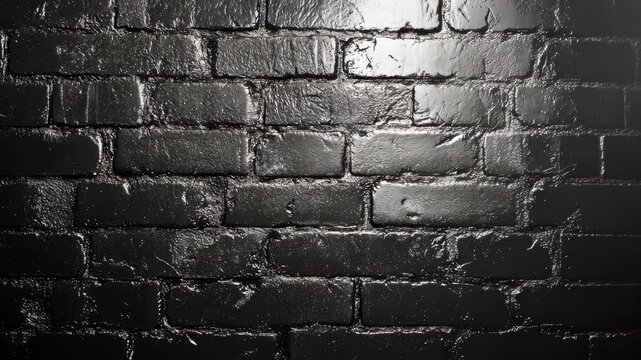 Dark, textured brick wall illuminated by a single light source, showcasing the rough surface and individual bricks